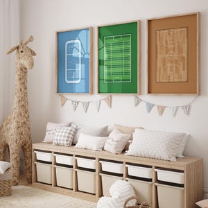 Sports Bedroom Decor, Sport Fields Wall Art, Sports Nursery, Ice Hockey Rink, Football Field, Basketball Court, Set of 3 Digital Download
