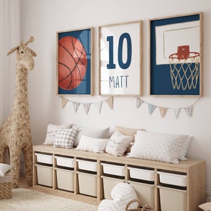 basketball Wall Art Personalized Set of 3 Sports Decor, Custom Basketball Prints Boys Girls Bedroom Decor, Kids Bedroom Basketball Decor