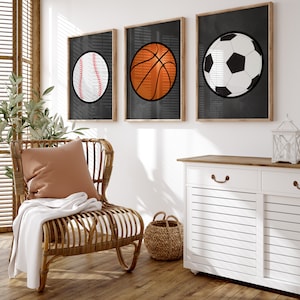 Set of 3 Ball Sports Wall Art Prints, Baseball Print, Basketball Print, Soccer Print, Boys Girls Bedroom Decor, Kids Sports Bedroom Decor