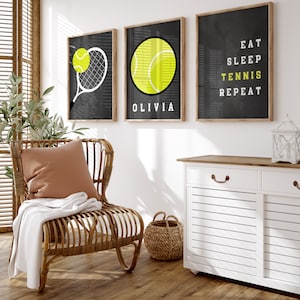 Set of 3 Tennis Wall Art Prints Personalized, Custom Tennis Prints Boys Bedroom Decor, Kids Bedroom Tennis Decor, Custom Tennis Wall Art