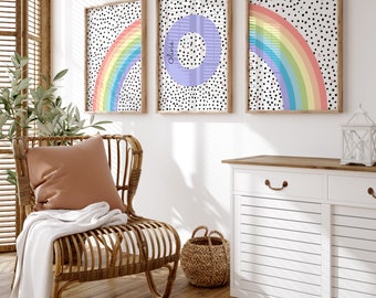 Rainbow Bedroom Prints, Rainbow Girls Room, Personalised Initial, Polkadot, Girls Prints, Baby Name Print, Home Decor, Teen, Sisters Gift