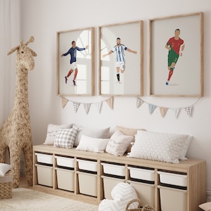 Set of 3 Football Posters, Lionel Messi, Kylian Mbappe, Cristiano Ronaldo, World Cup 2022, Digital Print, Minimalist Wall Art, Gift For Him