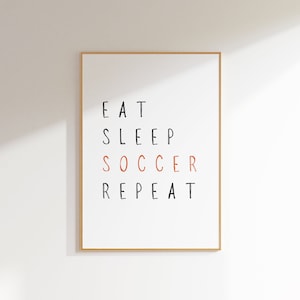 Eet slaap voetbal herhalen Wall Art Prints minimale voetbal prints jongens slaapkamer decor, Kids slaapkamer voetbal decor, voetbal voetbal Wall Art decor