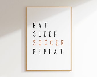 Eat Sleep Fußball-Wiederholungsdruck, Jungen-Schlafzimmer-Dekor (Digitaler Download)