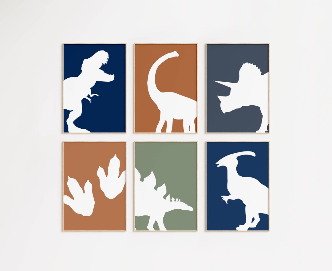 Set of 6 Dinosaur Prints, Trex Print, Triceratops Poster, Dinosaur