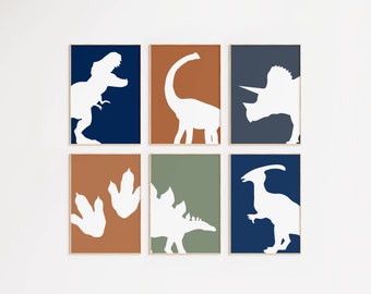 Set Of 6 Dinosaur Prints, T-Rex Print, Triceratops Poster, Dinosaur Wall Decor, Baby Boy Decor, Nursery Dino Art, Kids Room Art, Dino Set