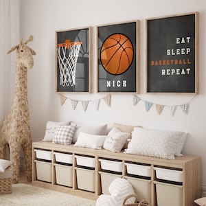 Set of 3 Basketball Wall Art Prints Personalized, Custom Basketball Prints Boys Girls Bedroom Decor, Kids Bedroom Basketball Decor