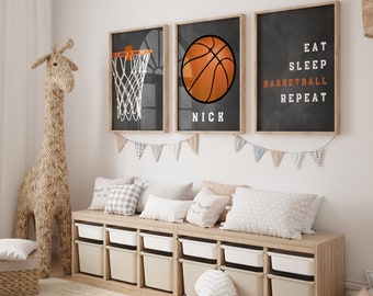 Set of 3 Basketball Wall Art Prints Personalized, Custom Basketball Prints Boys Girls Bedroom Decor, Kids Bedroom Basketball Decor