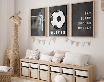 Set of 3 Soccer Wall Art Prints Personalized, Custom Soccer Prints Boys Girls Bedroom Decor, Kids Bedroom Soccer Decor, Custom Soccer Art