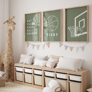 Set of 3 Basketball Wall Art Prints Personalized Basketball Prints Boys Bedroom Decor, Kids Bedroom Basketball Decor, Custom Basketball Art