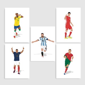 Ronaldo, Lewandowski, Messi, Neymar and Mbappé Set of 5 Football Poster Printables, Football Wall Decor, Gift For Him, Soccer Wall Art