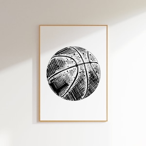 Basketball Wall Art Print, Basketball Prints Boys Girls Bedroom Decor, Kids Bedroom Basketball Decor, Basketball Minimalist Artwork
