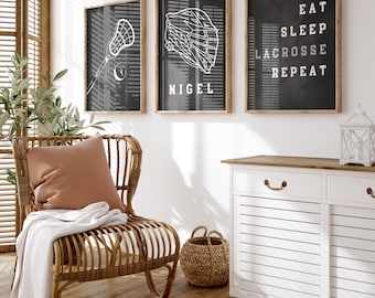 Personalized Lacrosse Wall Art Prints, Boys Girls Bedroom Decor (Digital Download)
