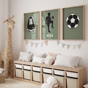 Set of 3 Custom Soccer Wall Art Prints Personalized Soccer Prints Boys Bedroom Decor, Minimalistic Football Decor, Boys Room Football Decor