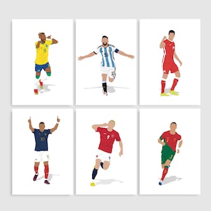 Ronaldo, Lewandowski, Messi, Neymar, Haaland and Mbappé Set of 6 Football Poster Printables, Football Wall Decor, Gift For Him, Soccer Art