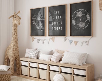 Minimalist Soccer Wall Art Prints, Boys Bedroom Decor (Digital Download)