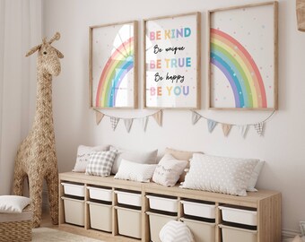 Rainbow Bedroom Prints, Kids Room Decor, Polkadot Nursery Art (Digital Download)