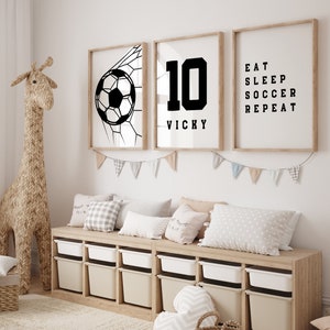 Set of 3 Soccer Wall Art Prints Personalized Soccer Prints Boys Bedroom Decor, Kids Bedroom Soccer Decor, Custom Soccer Wall Art