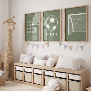 Set of 3 Soccer Wall Art Prints Personalized Soccer Prints Boys Bedroom Decor, Kids Bedroom Soccer Decor, Custom Soccer Wall Art