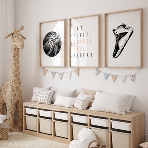 Set of 3 basketball Wall Art Prints Minimalist, Minimalist Basketball Prints Boys Girls Bedroom Decor, Kids Bedroom Basketball Decor