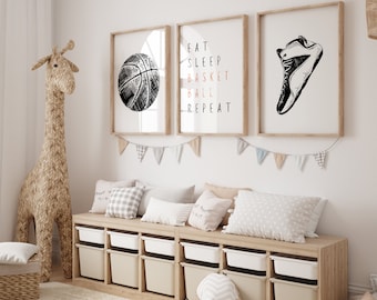 Láminas decorativas minimalistas de baloncesto para la pared, decoración para dormitorio infantil (descarga digital)