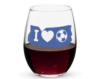 I LOVE Soccer Stemless wine glass