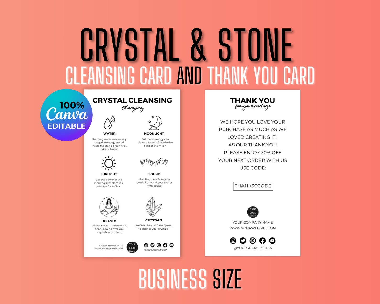Cleanse Card Crystal Cleansing Card Template, Crystal Thank You Card, Printable ...