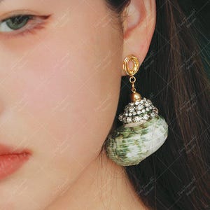 Seashell Drop Earrings: Boho Rhinestone Dangle, Beach Statement Jewelry