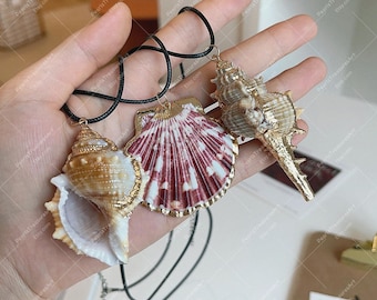 Collar de conchas marinas naturales, colgante de vacaciones en la playa, joyería de conchas coloridas, collar de cordón estilo boho