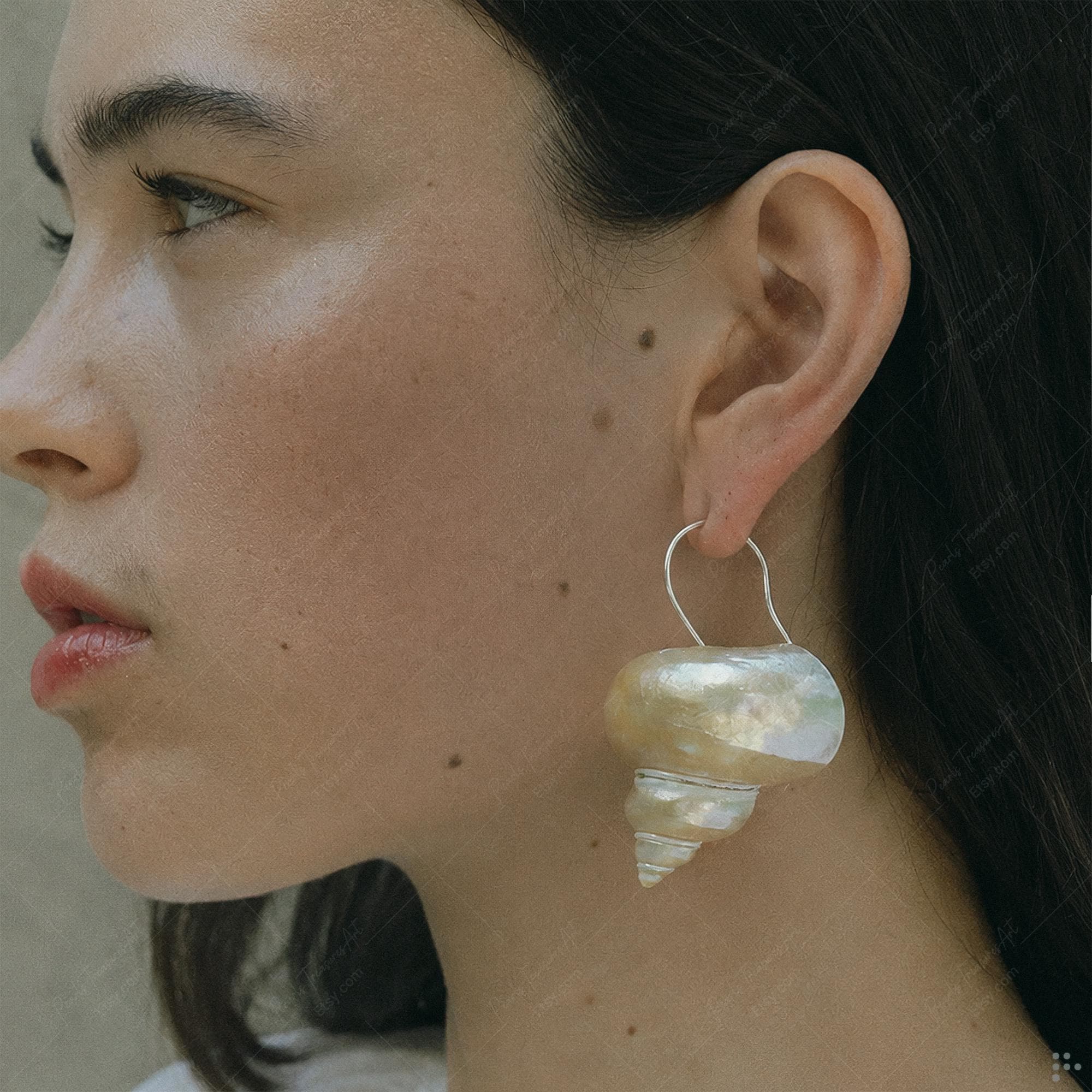 Natural Shell Earrings, Mother of Pearl Coastal Statement Jewelry Gift