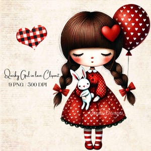 Clipart original fille amoureuse, illustrations romantiques, cartes de Saint-Valentin, clipart Saint-Valentin, journal de bricolage, faire-parts, scrapbooking, travaux manuels