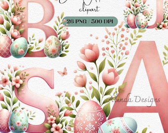 Easter Alphabet Clipart: Floral Letters A-Z (PNG Digital Download)