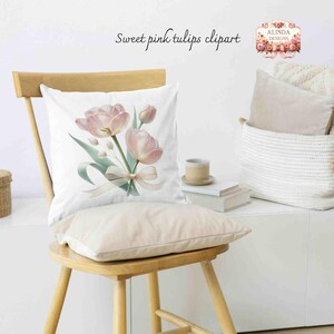Sweet Pink Tulips Watercolor Clipart, Elegant Vintage Floral Elements for Invitations, Branding & DIY Crafts, DIY Craft, For Home Decoration