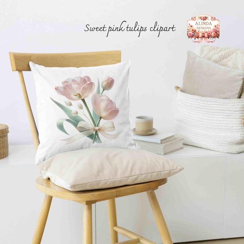 Sweet Pink Tulips Watercolor Clipart, Elegant Vintage Floral Elements for Invitations, Branding & DIY Crafts, DIY Craft, For Home Decoration