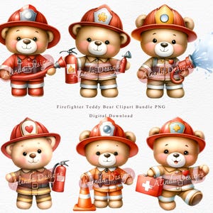 Firefighter Teddy Bear Clipart Bundle PNG, Cute Fireman Bear, Fire Station Clipart, Fire Truck, Kids Firefighter, Baby Boy Birthday, Fire Truck Birthday Party Decorations, Classroom Activities, Sublimation Projects