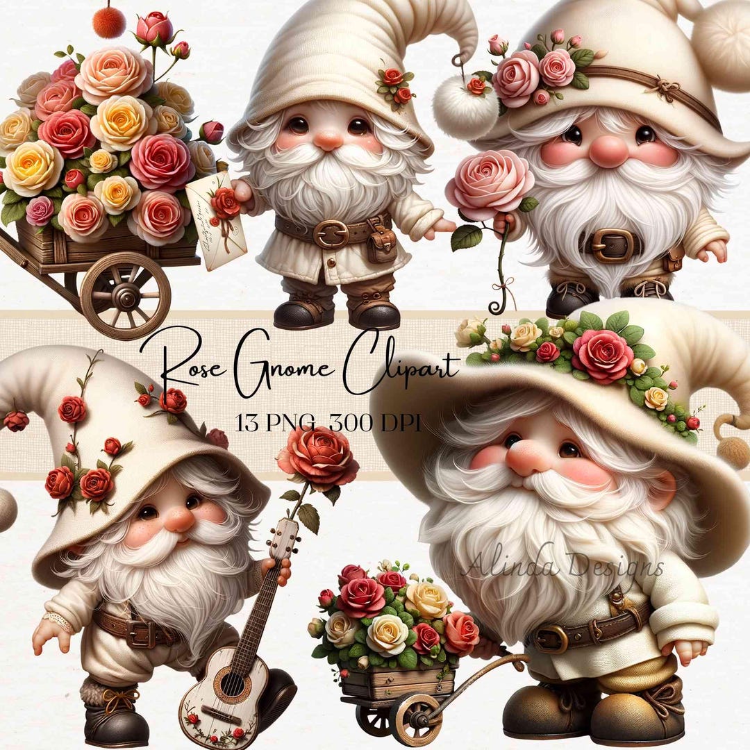 Rose Gnome Clipart: Watercolor Floral Gnomes PNG Digital Download - Etsy