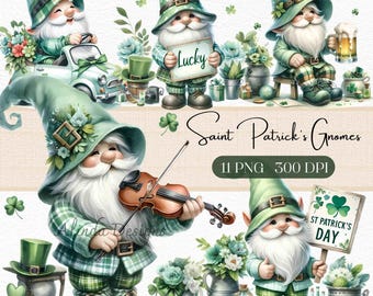 Watercolor Saint Patrick's Day Gnome Clipart (PNG)