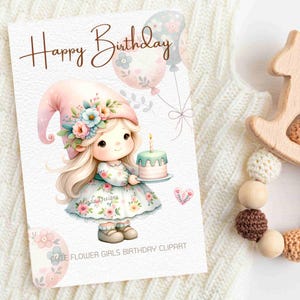 Cute Flower Girls Birthday Clipart, Adorable Kids Party Graphics, Instant Download, Nursery Decor, Scrapbooking, DIY Invitations, Printable
