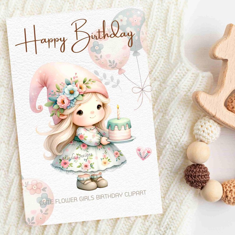 Cute Flower Girls Birthday Clipart, Adorable Kids Party Graphics, Instant Download, Nursery Decor, Scrapbooking, DIY Invitations, Printable