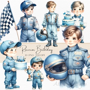 Aquarell Rennauto Clipart für Geburtstagskind - Digital Download, Rennwagen Party Dekoration, Kinder Geburtstag Thema, Retro Rennauto Clipart