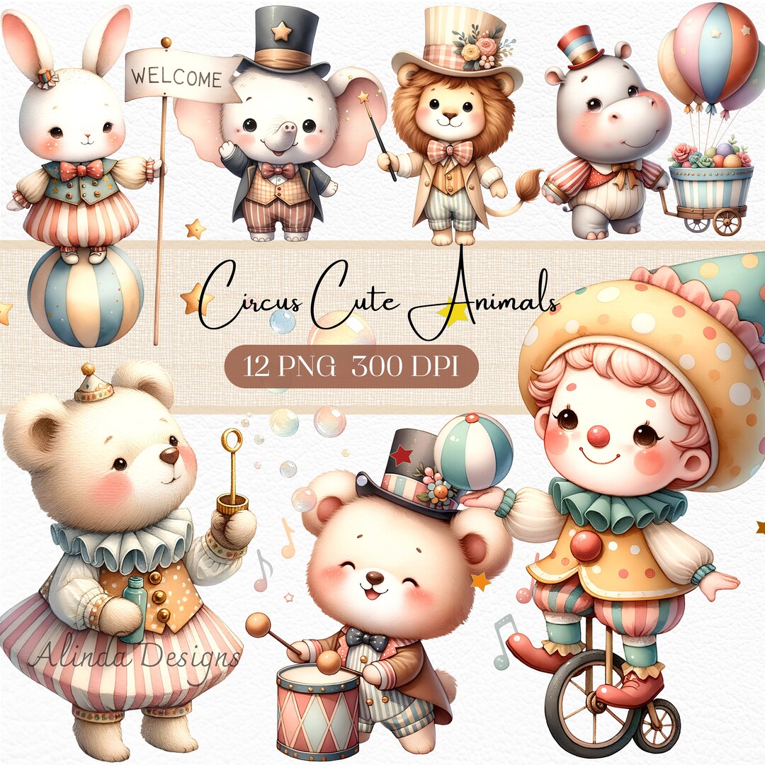 Watercolor Circus Animals Clipart, PNG Files (digital Download) - Etsy UK