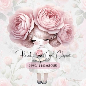Bloemen roze roos hoed meisje clipart, meisje illustraties, decor kinderkamer, uitnodigingen, scrapbooking, kind boeket illustratie, junk Journa, png