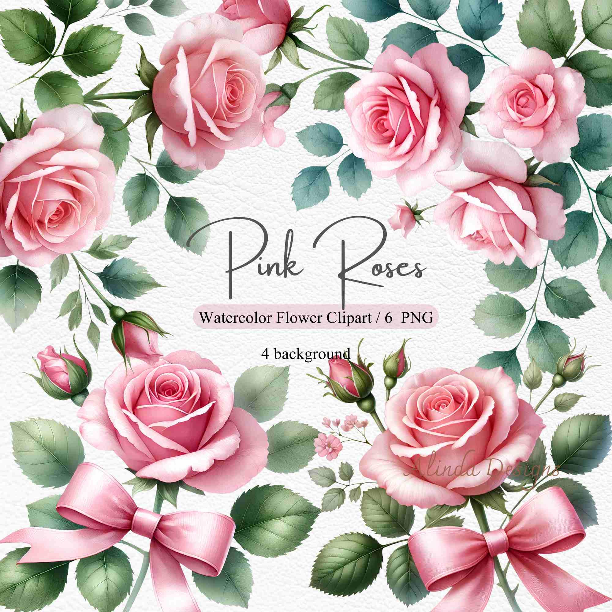 Watercolor Pink Roses Clipart, Floral Illustrations, Wedding Invitations, Scrapbooking, DIY, Designing greeting card, blog decor, journaling
