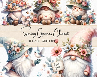 Spring Gnomes Watercolor Clipart: Nursery Art (PNG Files)