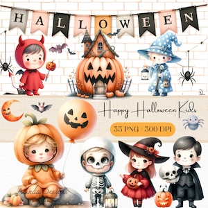 Happy Halloween Kids Clipart, Cute Spooky Halloween Illustrations, Spooki Halloween png, Halloween Party Decor, Printable Halloween Art,