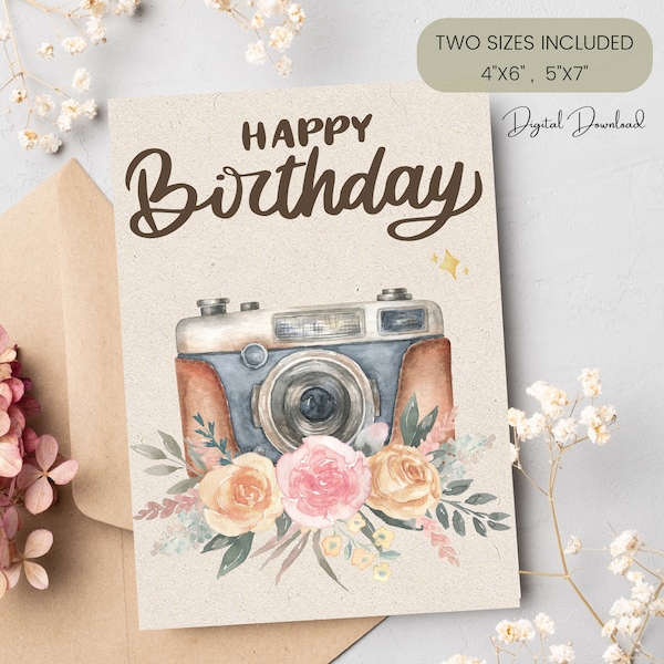 Camera Birthday Card, Birthday card, Greeting card, camera, Happy birthday, Vintage camera, Funny birthday card,  Friend birthday card