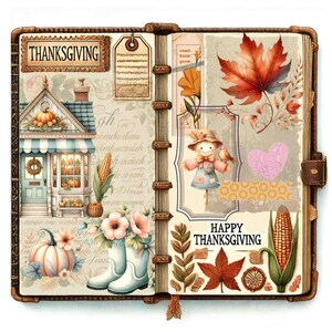 Watercolor Fall Harvest Clipart, Thanksgiving Clipart, Autumn Leaves, Pumpkins and Harvest Elements, DIY Projects, Junk Journal Thanksgiving