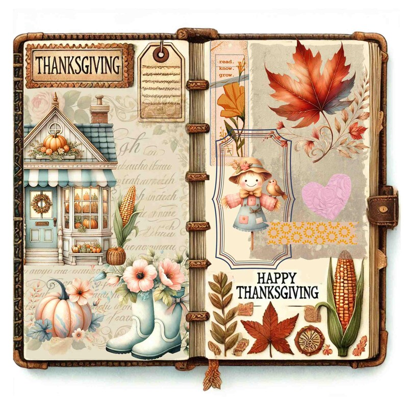 Watercolor Fall Harvest Clipart, Thanksgiving Clipart, Autumn Leaves, Pumpkins and Harvest Elements, DIY Projects, Junk Journal Thanksgiving