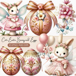 Niedliche Osterhasen und Eier Clipart, Frühling Illustrationen, Osterkarten, Osterclipart, Kaninchen Clipart, Einladungen, Scrapbooking, Kunsthandwerk