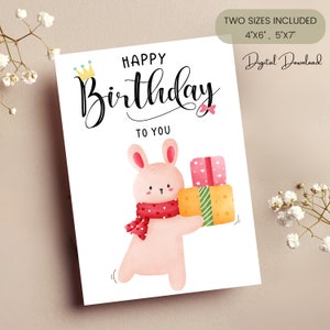 Rabbit birthday card, kids birthday card, daughter birthday card, Bday card print at home, Celebrating You, Download, cute card, cute animal